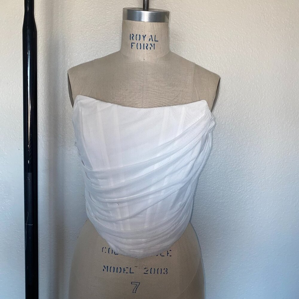 MOALLUOM Mesh Corset Crop Top Bustier Boned Sleeveless Top in White (Large)